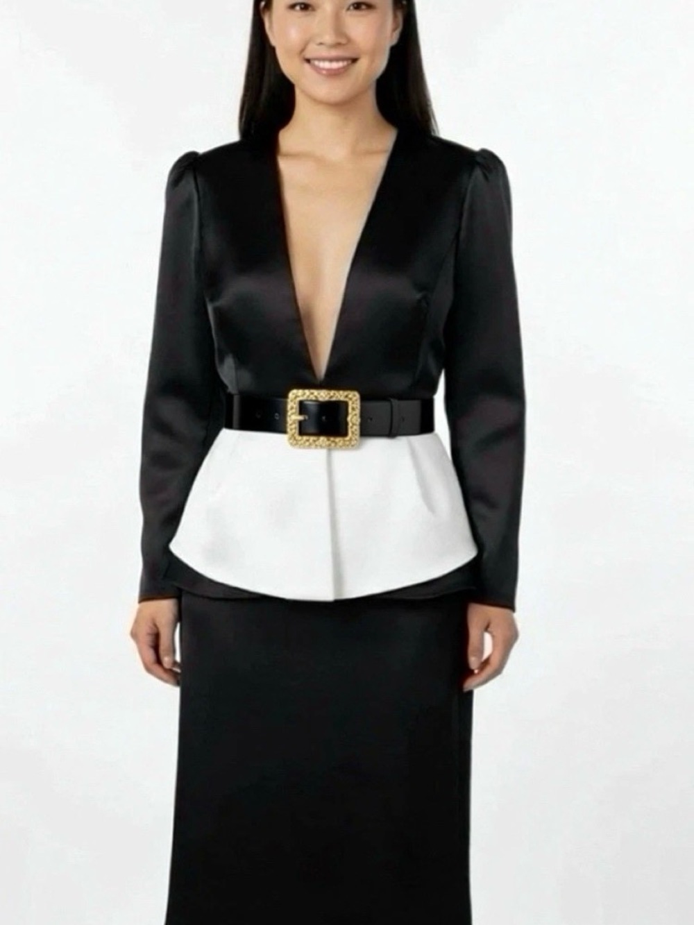 Vintage LORI MAX Chic Black and White Peplum Top and Skirt Set 18W/16W